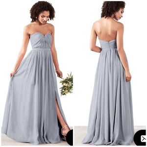 New NWT Adrianna Papell Weddington Way Hailey Chiffon Gown Maxi Dress Silver Gra